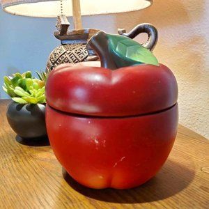 Vintage Red Apple Cottagecore Ceramic Jar Canister 7" Hand Painted